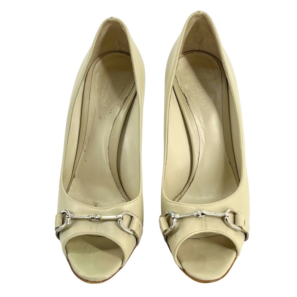 Gucci Womens Cream Colored Pump Open Toe High Heels Size 36.5 Tan color size 6 - Picture 2 of 10